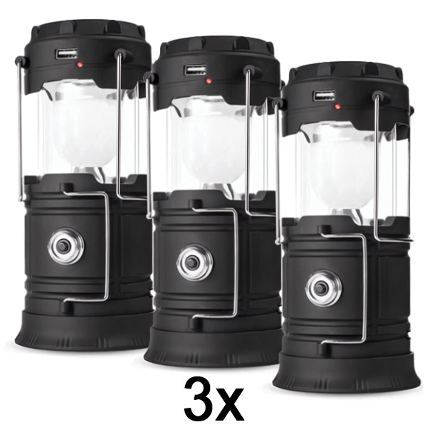 3x Lampă de camping cu încărcare solară + lanternă de mână | CAMPGLO