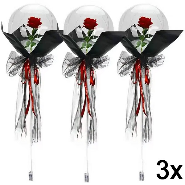 3x Balon cu LED-uri și trandafir pentru momente de neuitat | LOVEBALLOON