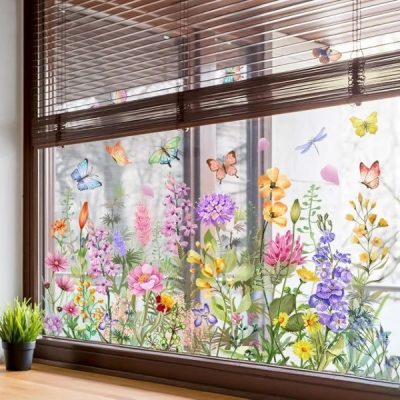 Autocolant floral vibrant pentru fereastră | FLORASTIK